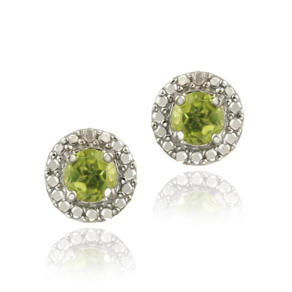 Sterling Silver Peridot & Diamond Accent Stud Earrings