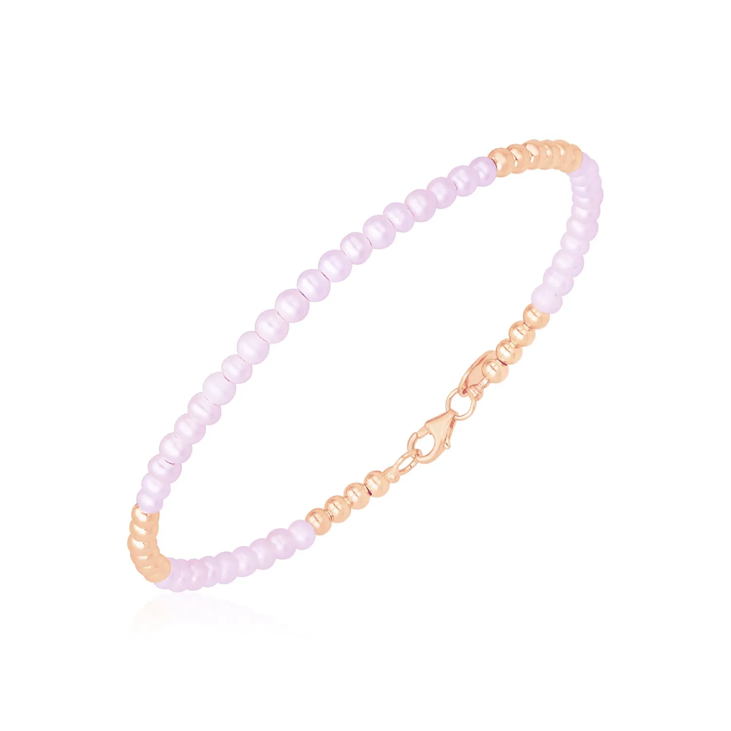 14 Karat Rose Gold High Polish Frischwasser Perle Pallina Perlen Armband