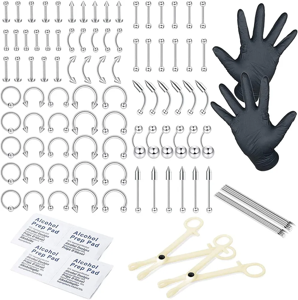 85 Pcs Professional Piercing Kit Edelstahl Bauchknopf Ringe Knorpel Piercing Helix Daith Septum Hoop Piercing Kit Zunge Tragus Nipple Lippen Piercing Körper 14G 16G 18G