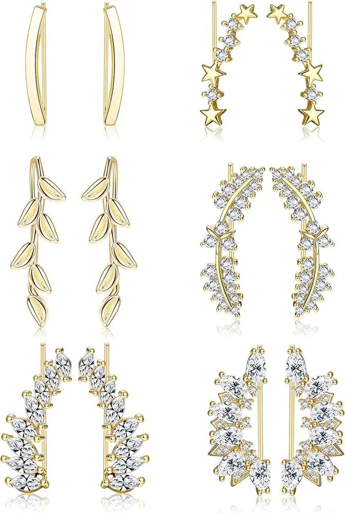 6Pairs Ohr Manschette Kletterer Hoop Ohrring CZ Pfeil Crawler Stud Ohrring Jacke für Frauen