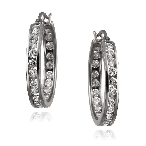 Schwarz Rhodium Overlay Silber 20mm Kanal Set CZ Hoop Ohrringe