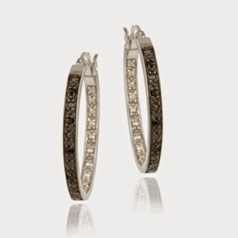 Sterling Silber .10ct. TDW Black Diamond 25mm Hoop Ohrringe