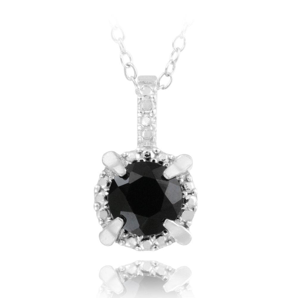 Sterling Silber 1ct Schwarz Spinel Round Kette