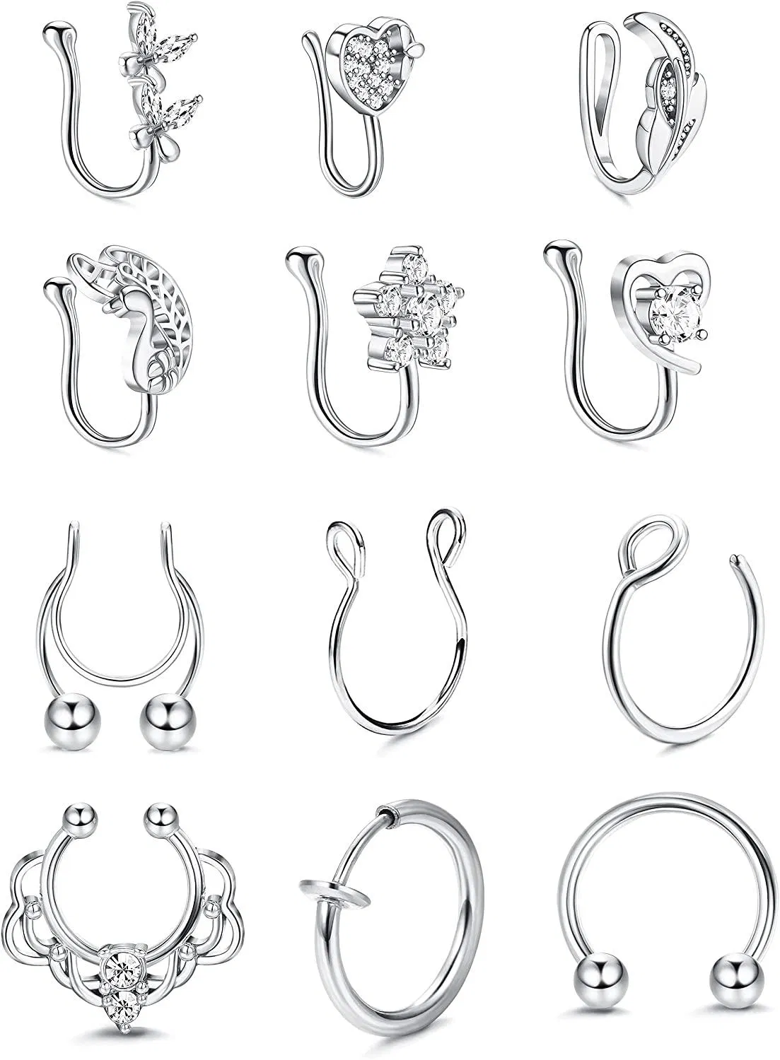 16G Nasenmanschette Non Piercing 316L Edelstahl Falsche Nasen Lippen Knorpel Septum Ringe Hufeisen Ohrring Clip auf Falsche Nasen Piercings für Frauen Männer
