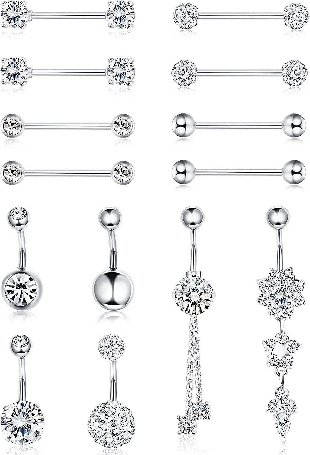 Nipple Rings Dangle Belly Button Ringe für Frauen 14G 316L Chirurgische gebogene Nabel Barbell CZ Zunge Ringe Nipple Piercing Schmuck