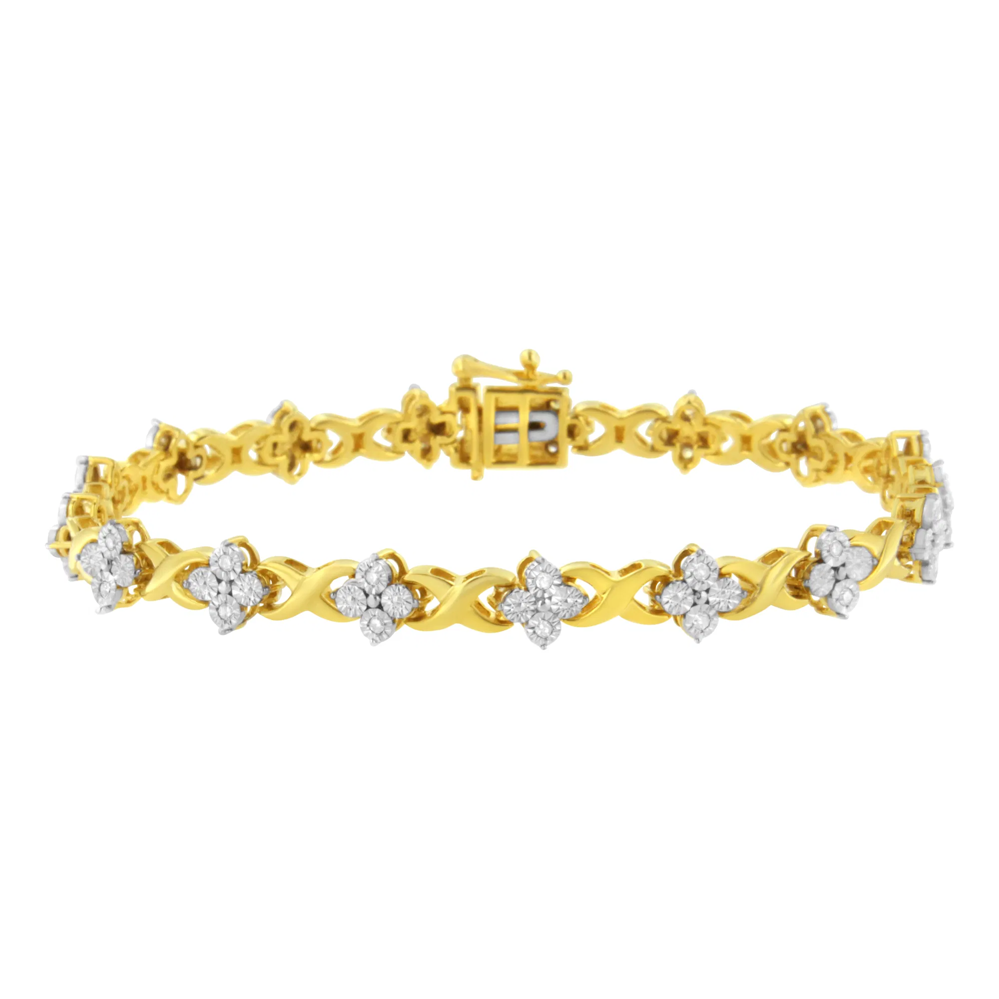 10K Gelbgold Plated Sterling Silber 1 / 4 cttw Diamant 4 Blatt Clover Link Tennis Armband (I-J Farbe, I2 - I3 Klarheit) - Größe 7,25