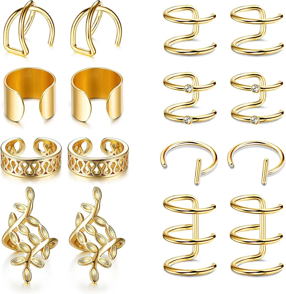 8 Paare Edelstahl Ohrclips Non-Piercing Ohrringe Knorpel Ohr Manschetten Set für Männer Frauen Silberton Goldton Schwarz