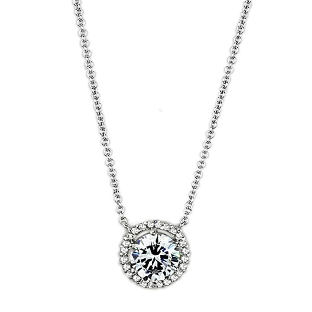 3W450 - Rhodium-Messing - Halskette mit AAA-Klasse CZ in Clear