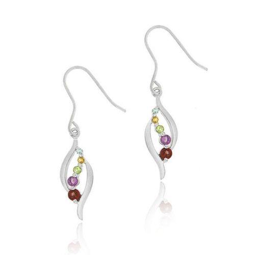 Sterling Silber Multi Color Edelstein& Diamant Journey Dangle Ohrringe