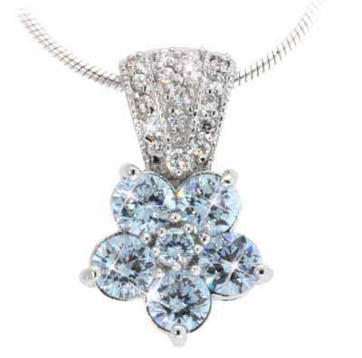 Sterling Silber Simulierte Diamanten CZ und Lavendel Kubik Zirkonia Pflaster Blumen Anhänger