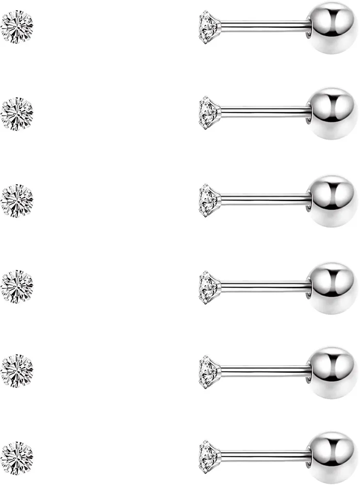 6 Paare 20G Cubic Zirkonia Stud Ohrringe für Frauen Männer Hypoallergen Chirurgische Knorpel Mode Helix Ohrringe Piercing Schmuck