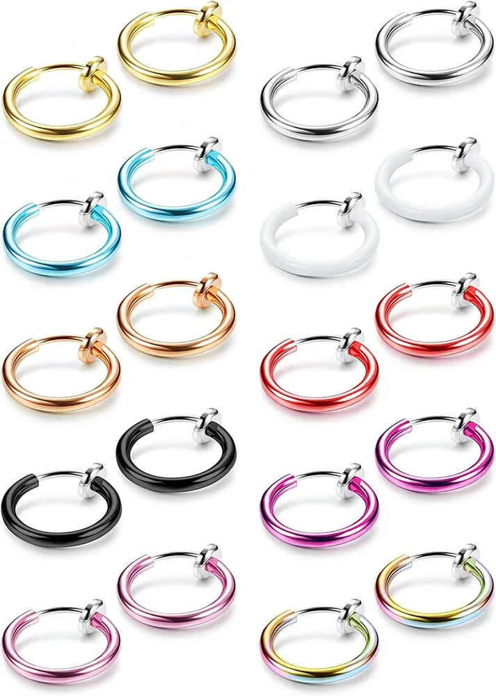 10 Paare Fake Nose Ring Hoop Face Ohrringe für Frauen Spring Septum Non Pieced Lippenringe Fake Knorpel Clip auf Ohrringe Set