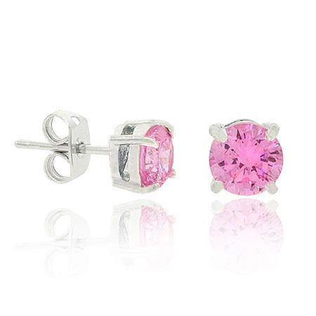 Sterling Silver Celebrity Pink Cubic Zirkonia Round Stud Ohrringe