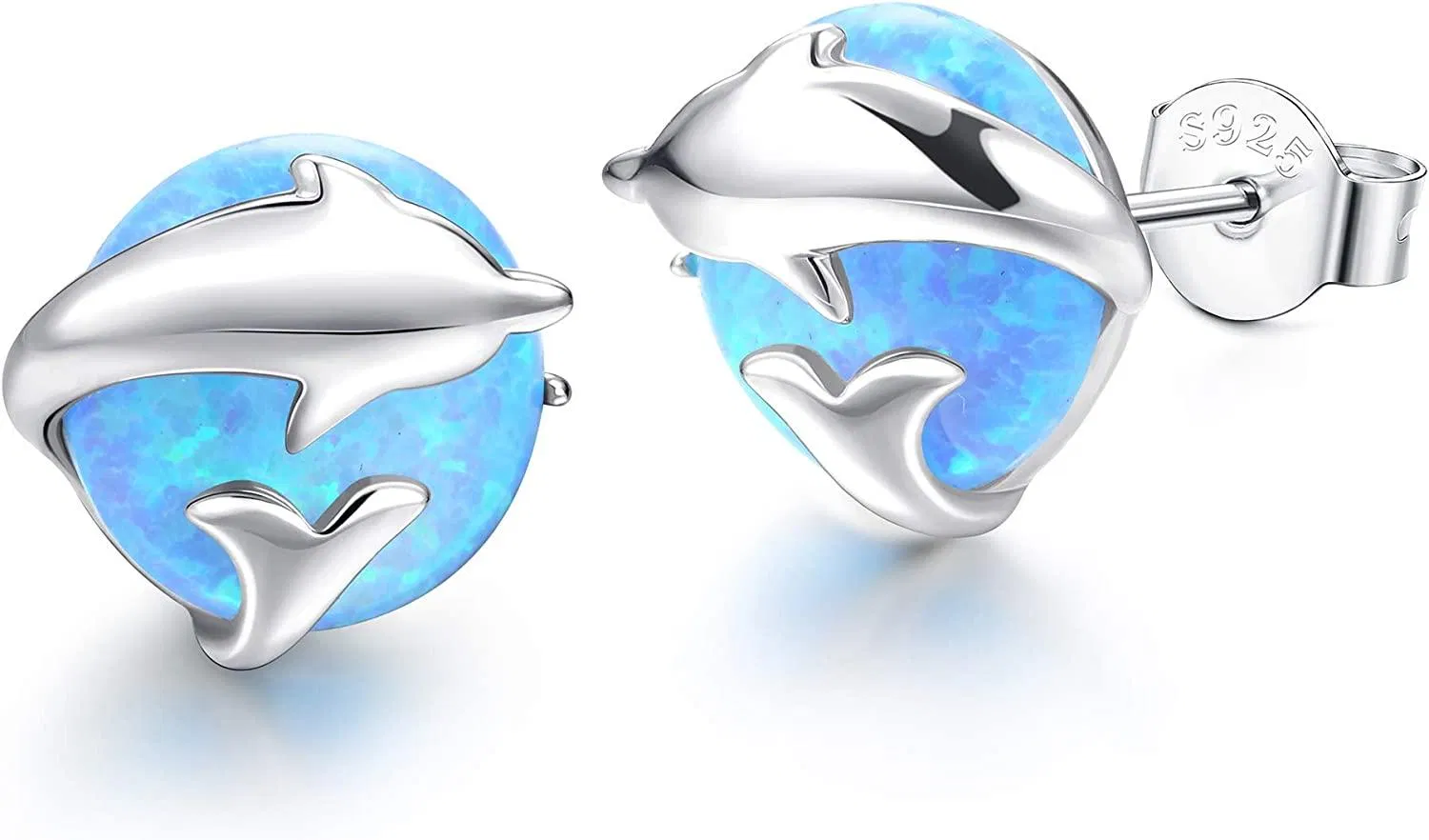 Opal-Ohrringe für Frauen Sterling Delphin-Ohrringe Blaue Tier-Ohrringe Meeresschildkröte Krabbe-Ohrringe für Geschenk