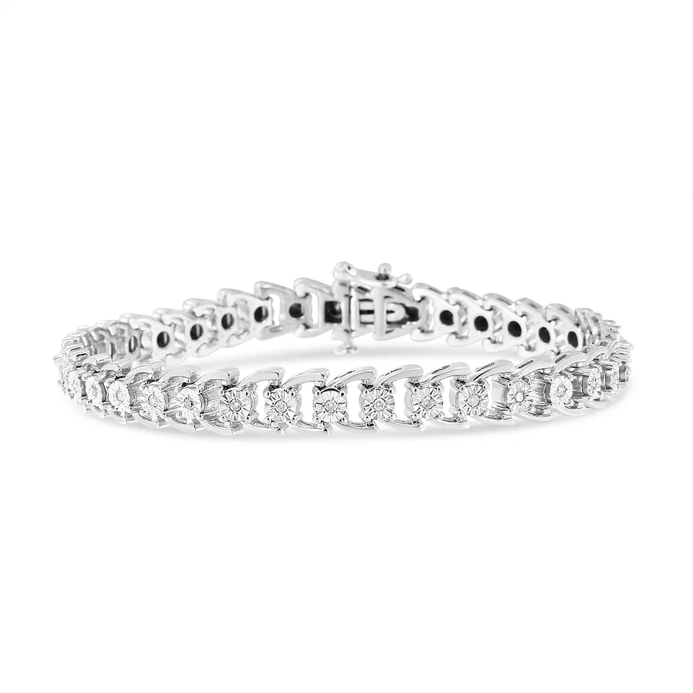 .925 Sterling Silber 1 / 4 Cttw Wunder-Set Round Diamond Composite Open Linked Composite Line Armband (I-J Farbe, I3 - Promo Klarheit) - 7,5