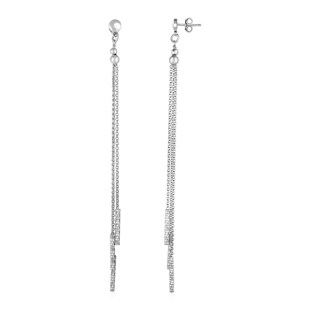 Long Chain Tassel und Textured Bar Drop Ohrringe in Sterling Silber