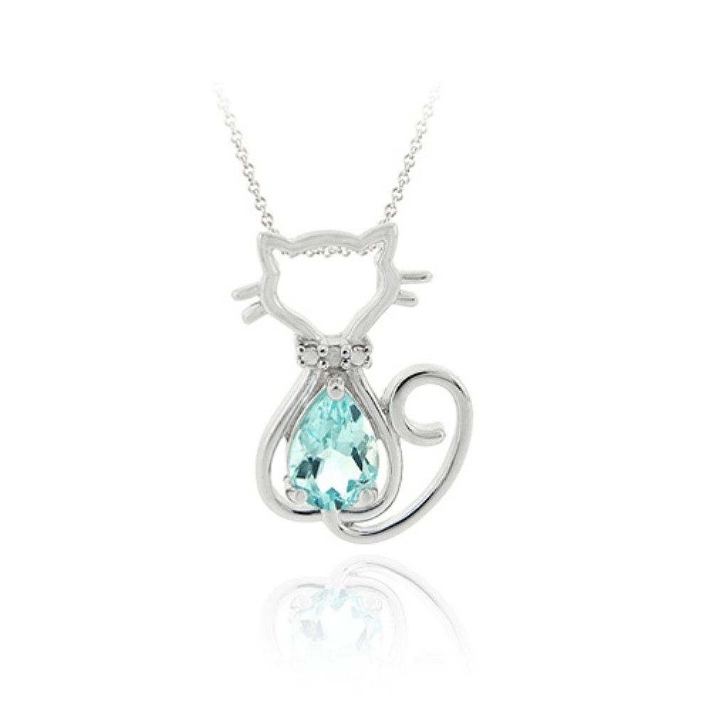 Sterling Silber Blau Topaz & Diamant Akzent Filigree Cat Slide Anhänger