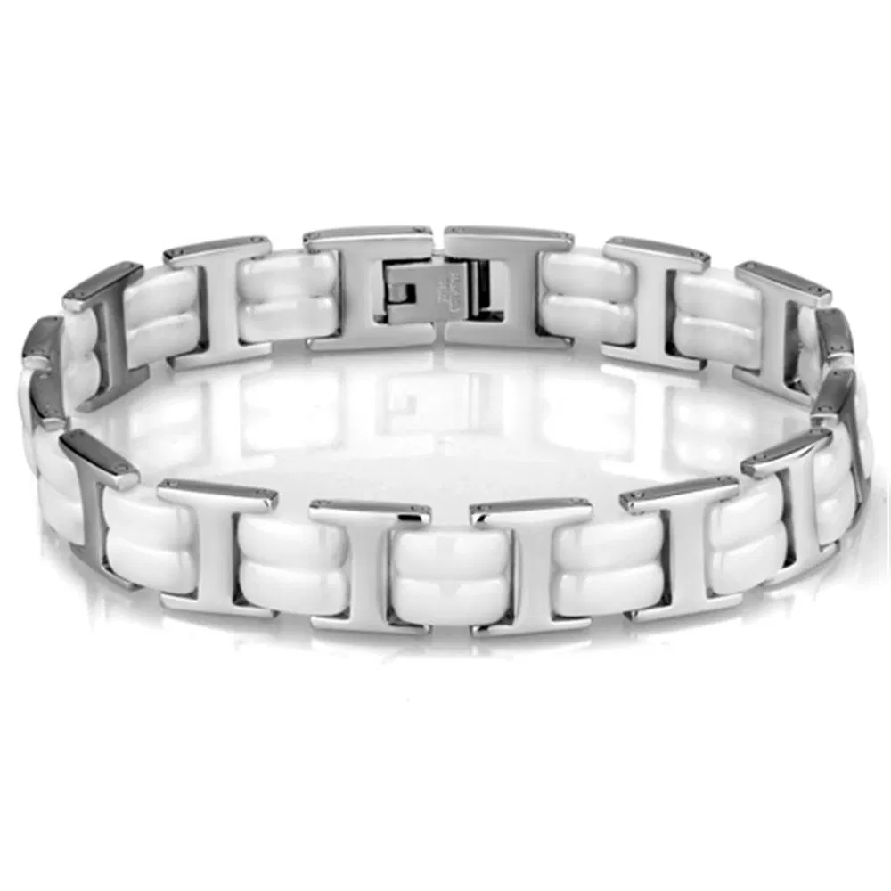3W997 - Hoch poliertes (ohne Beschichtung) Edelstahl-Armband mit Keramik in Weiß