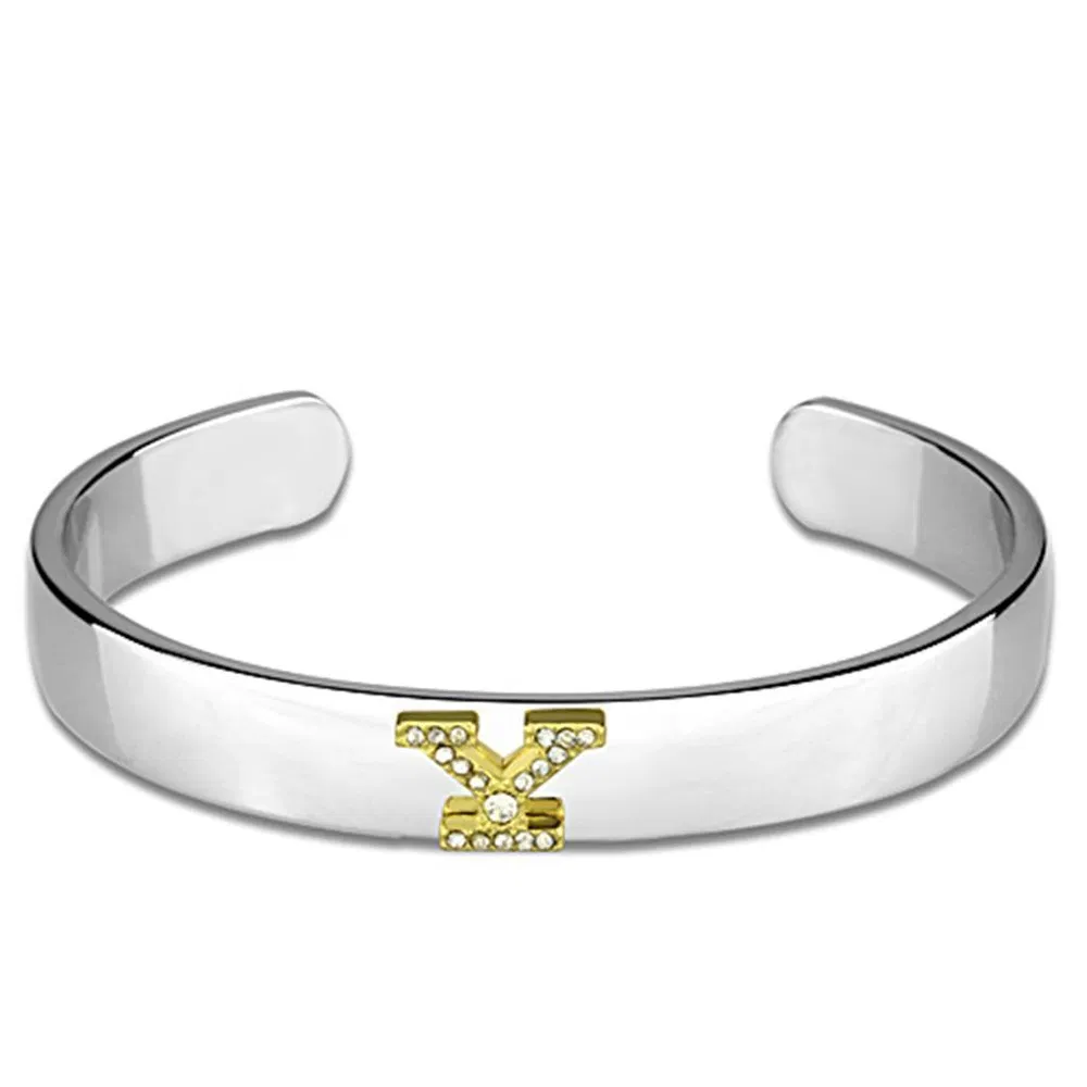 LO3635 - Umkehr Zwei-Ton - Weißmetall Armband mit Top-Grade - Kristall in Clear