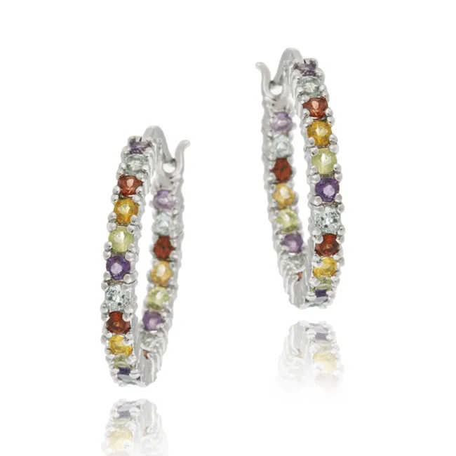 Sterling Silber Multi-Edelstein Semi - Precious Hoop-Ohrringe