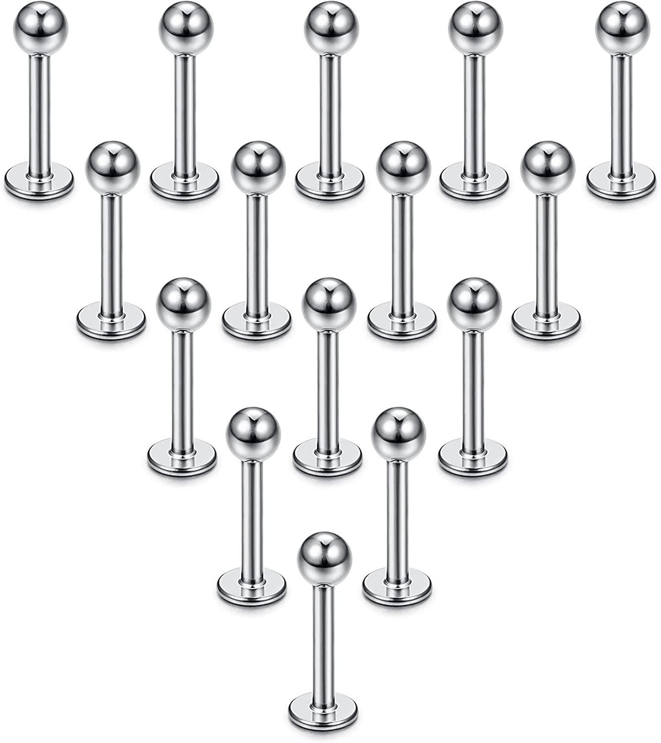 15PCS 16G Edelstahl-Lippenringe Labret Nasen Studs Piercing Labret Monroe Nasen Studs Ohr Tragus Helix Ohrring 3mm Ball 6 mm Bar Länge