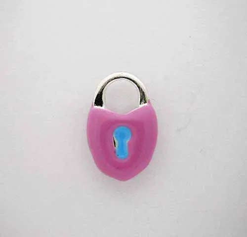 Silver Enamel Pink * LOCK CHARM * Key - CUTE
