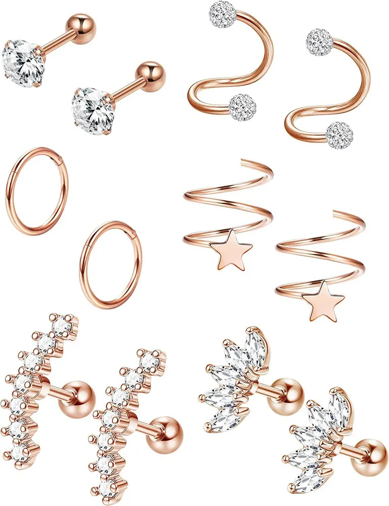 6 Paare Edelstahl Knorpel Piercing Ohrringe Set für Frauen Helix Tragus Stud Ohr Piercing Schmuck
