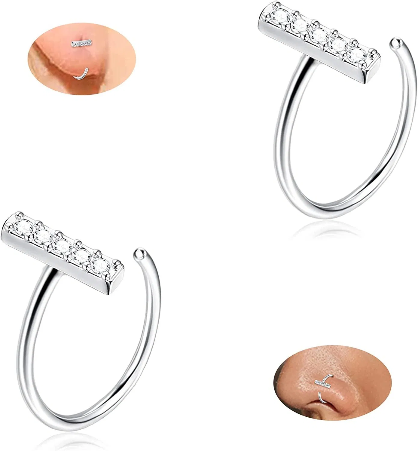 18G 925 Sterling Silber Halbschleife Ohrringe kleine Huggie-Schleife Ohrringe minimalistisch CZ Bar Dot offene Ohrringe für Frauen Männer Nasenringe Tragus Knorpel Piercing Schmuck 8mm