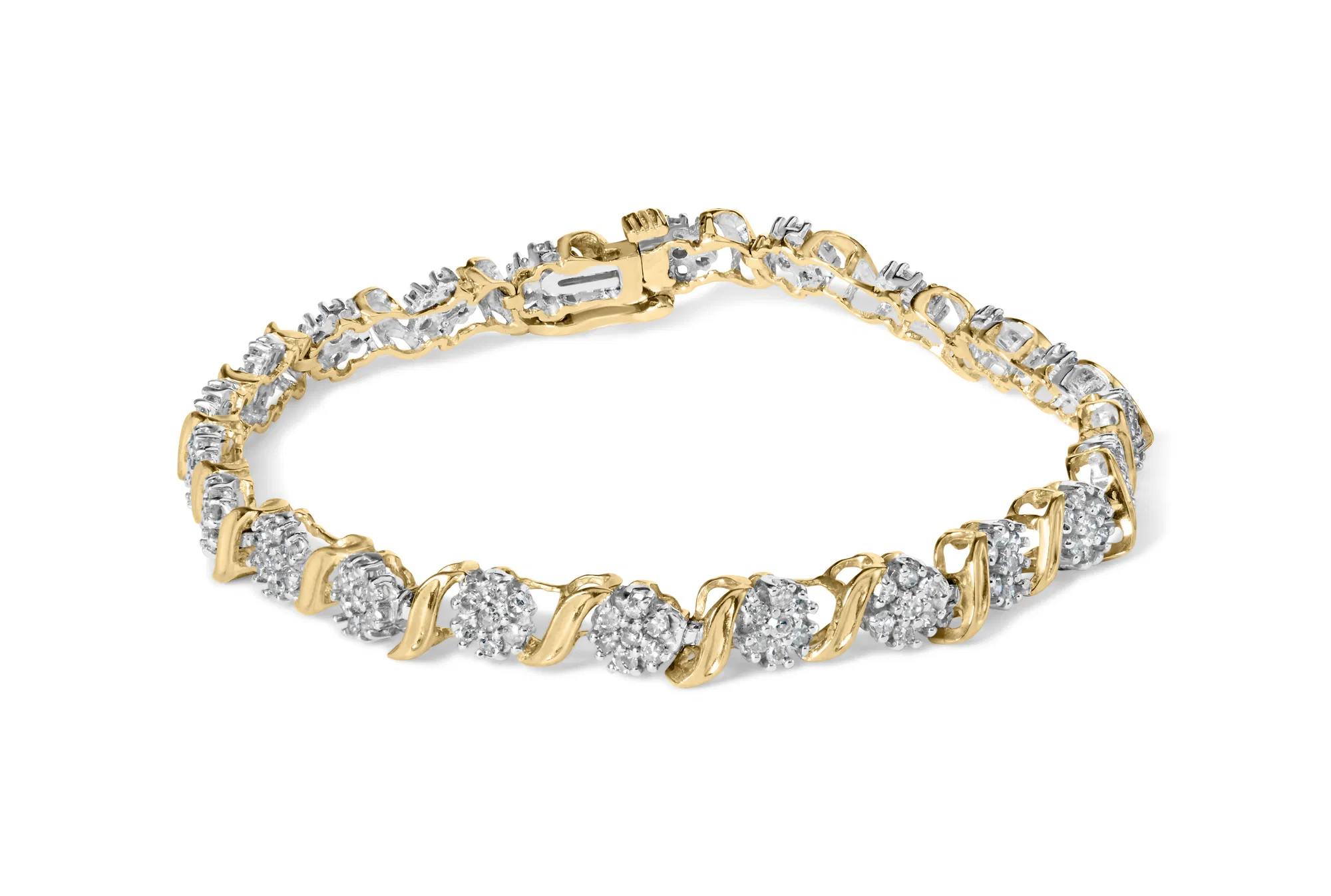 10 Karat Gelbgold 2,00 Cttw Round Cut Diamond 'S' Cluster Armband (J-K Farbe, I1 - I2 Klarheit)