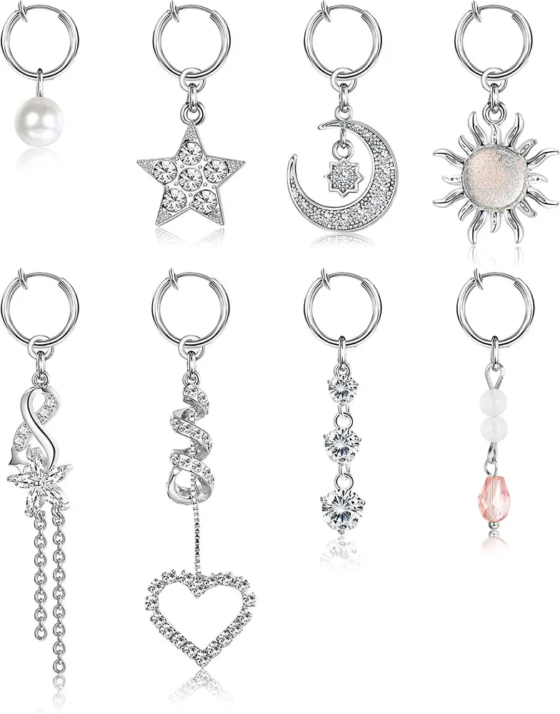 8pcs Clip auf Bauchknopf Ringe Falsche Bauchringe Edelstahl Faux Dangle Bauchknopf Ringe Falsche Nabelring Nicht Piercing
