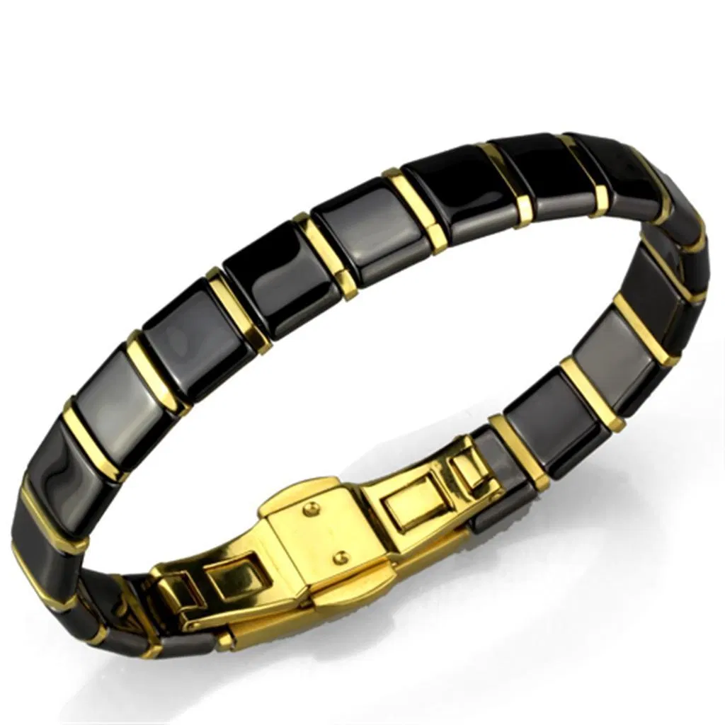 3W988 - IP Gold (Ion Plating) Edelstahl Armband mit Keramik in Jet