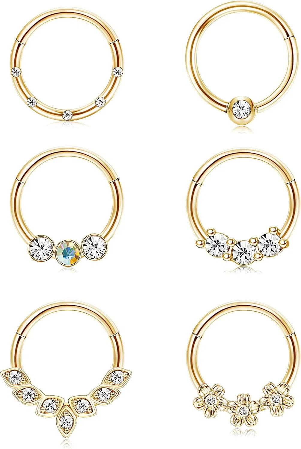 6pcs 16G Septum Clicker Ringe für Frauen Chirurgische CZ Knorpel Helix Tragus Hoop Daith Ohrringe Nasen Hoop Ringe Retener Körper Piercing Schmuck