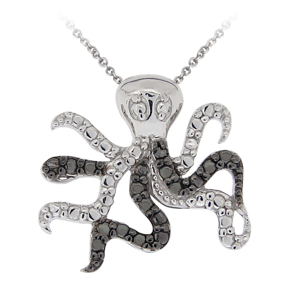 Sterling Silber Schwarz Diamant Akzent Kraken Halskette