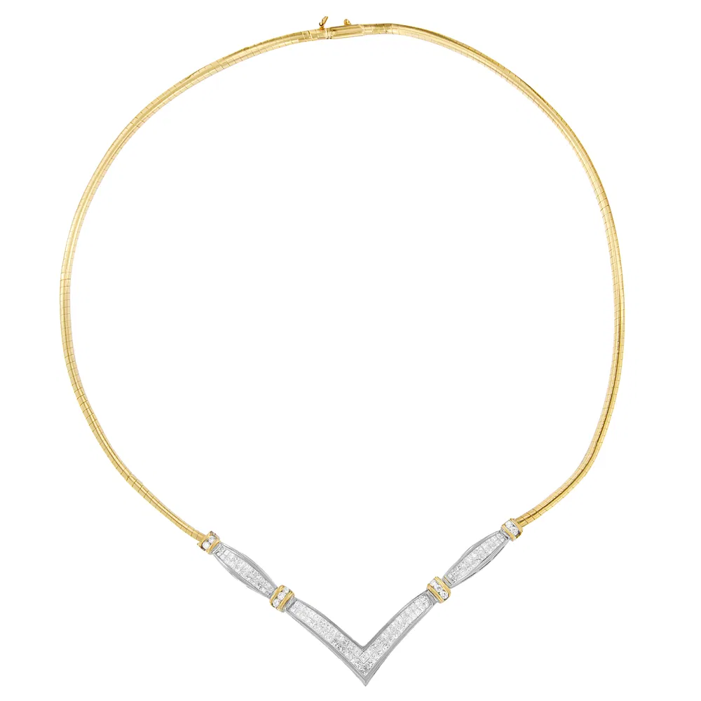 14 Karat Gelb und Weißgold 2,00 Cttw Round und Princess-Cut Diamant 'V' Form Statement Kette (H-I Farbe, SI2 - I1 Klarheit) - 18