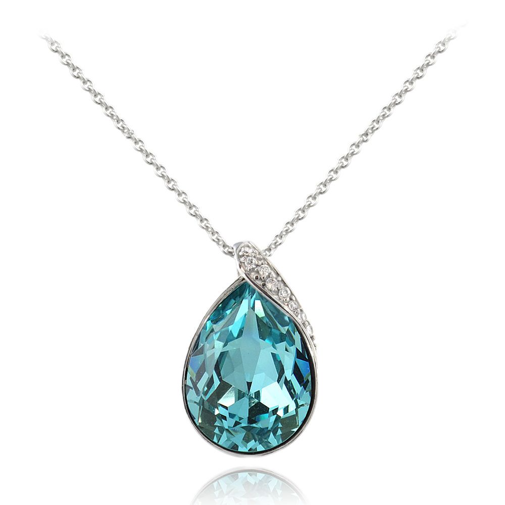 Sterling Silber CZ & hellblaue Tränenhalskette hergestellt mit Swarovski-Elementen