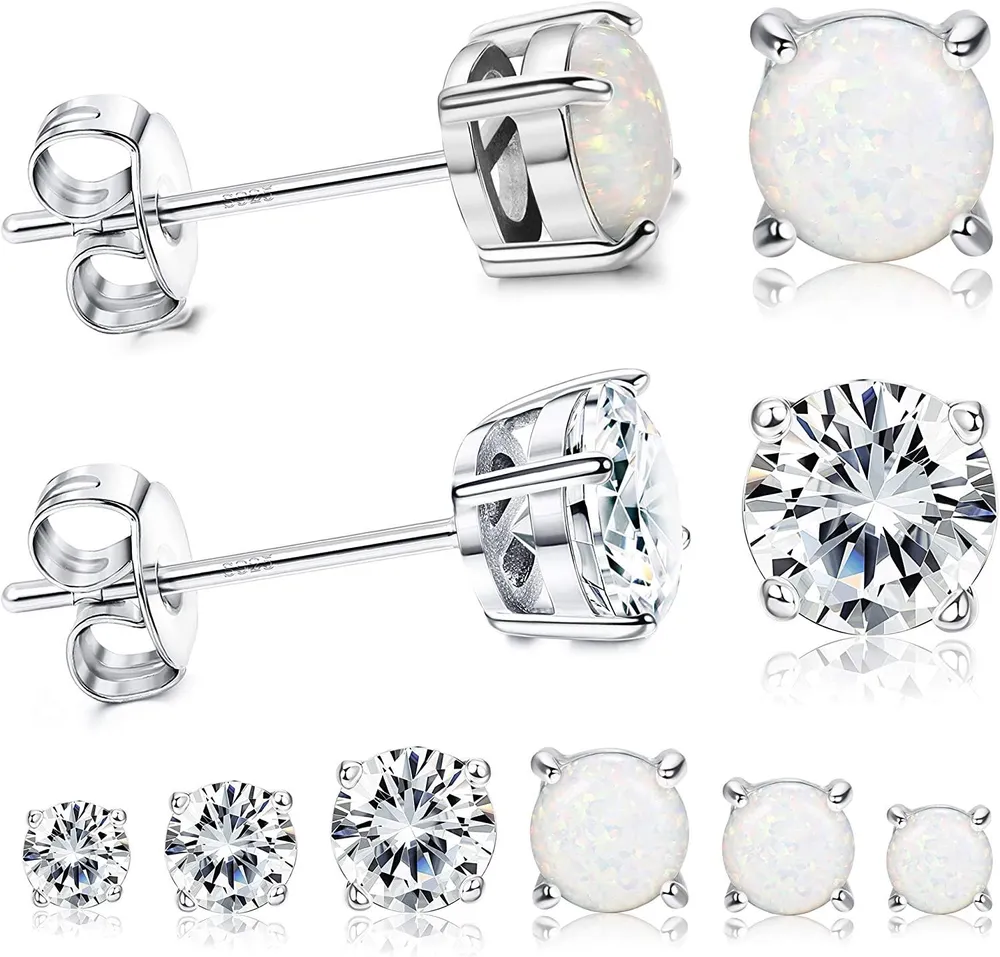 6 Pairs Stud Ohrringe für Frauen 925 Sterling Silber Post CZ Ohrringe Opal Ohrringe Set mit Geschenkbox