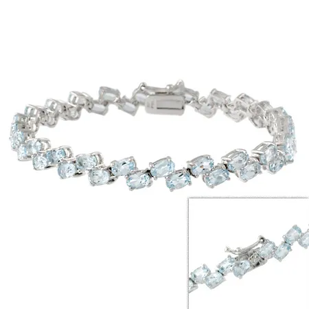 Sterling Silber Zwei Reihen Oval Blau Topaz Edelstein Armband