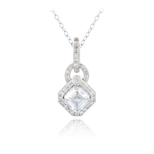 Sterling Silber Asscher Cut CZ Geometrische Dangle Halskette