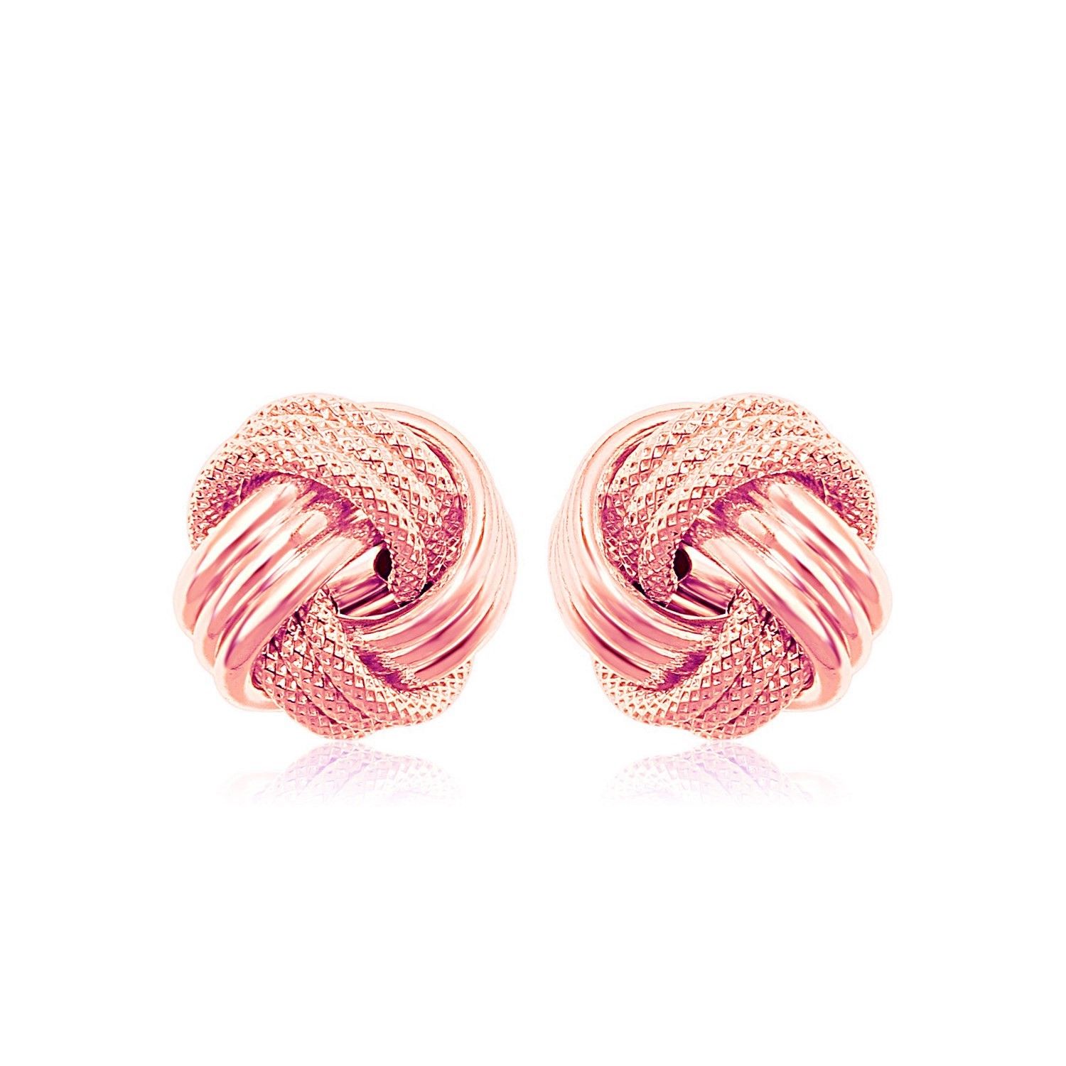 14 Karat Rose Gold Love Knot mit Ridge Textur Ohrringe