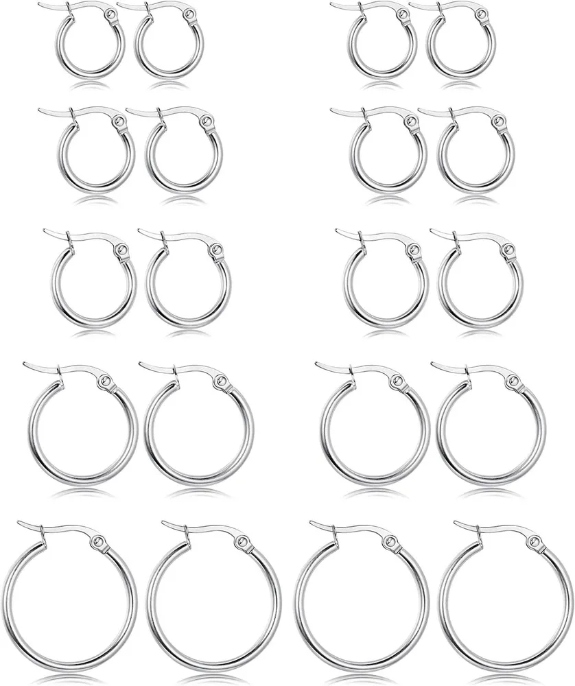 10 Paare Edelstahl kleine Schleife Ohrringe Schließschleife abgerundete Ohrringe Set für Frauen Männer Nickelfrei
