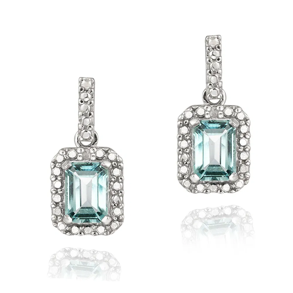 Sterling Silber 2,5 ct Blau Topaz & Diamant Accent Dangle Ohrringe