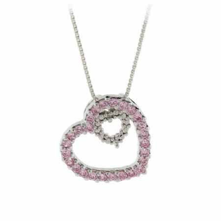 Sterling Silber Pink CZ & Diamant Akzent Doppel-Herz - Anhänger