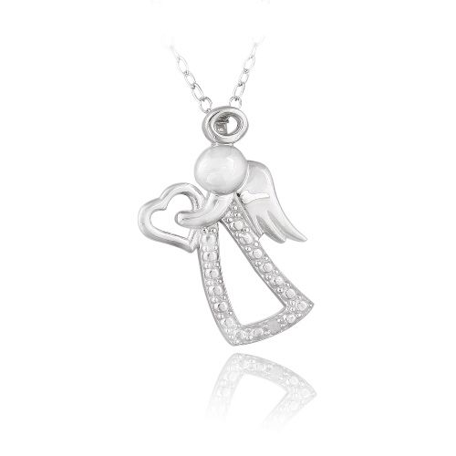 Sterling Silber Diamant Akzent Angel & Herz Halskette