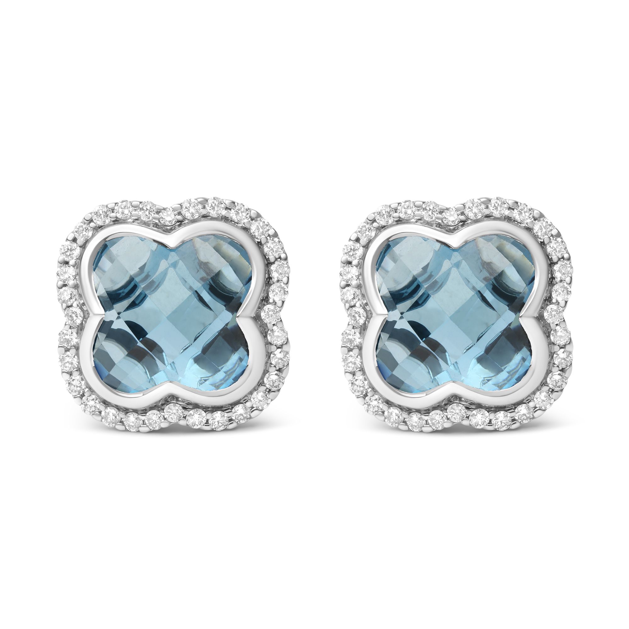 18 Karat Weißgold 3 / 8 Cttw Diamant und 11x11mm Clover-Cut London Blue Topaz Edelstein Halo Clover Stud Ohrringe (G-H Farbe, SI1 - SI2 Klarheit)