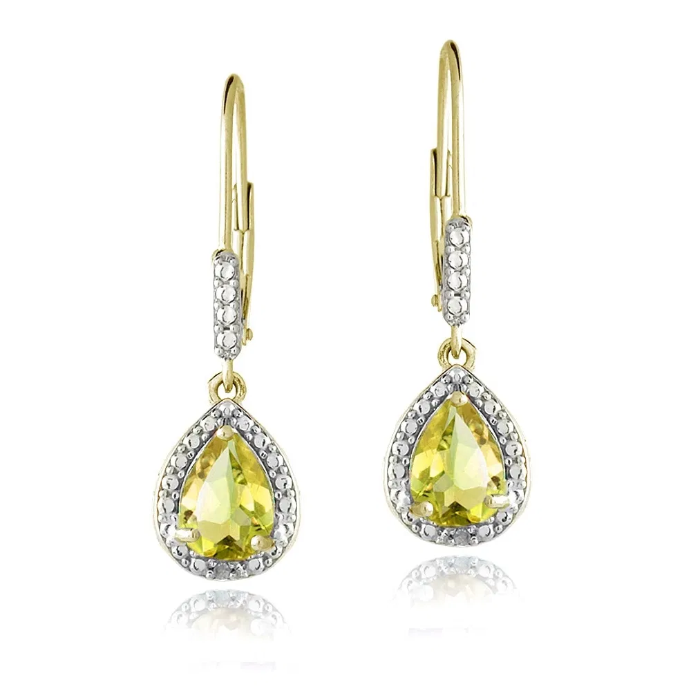 Goldton über Sterling Silber 2,5 ct Citrine & Diamond Accent Teardrop Leverback Ohrringe