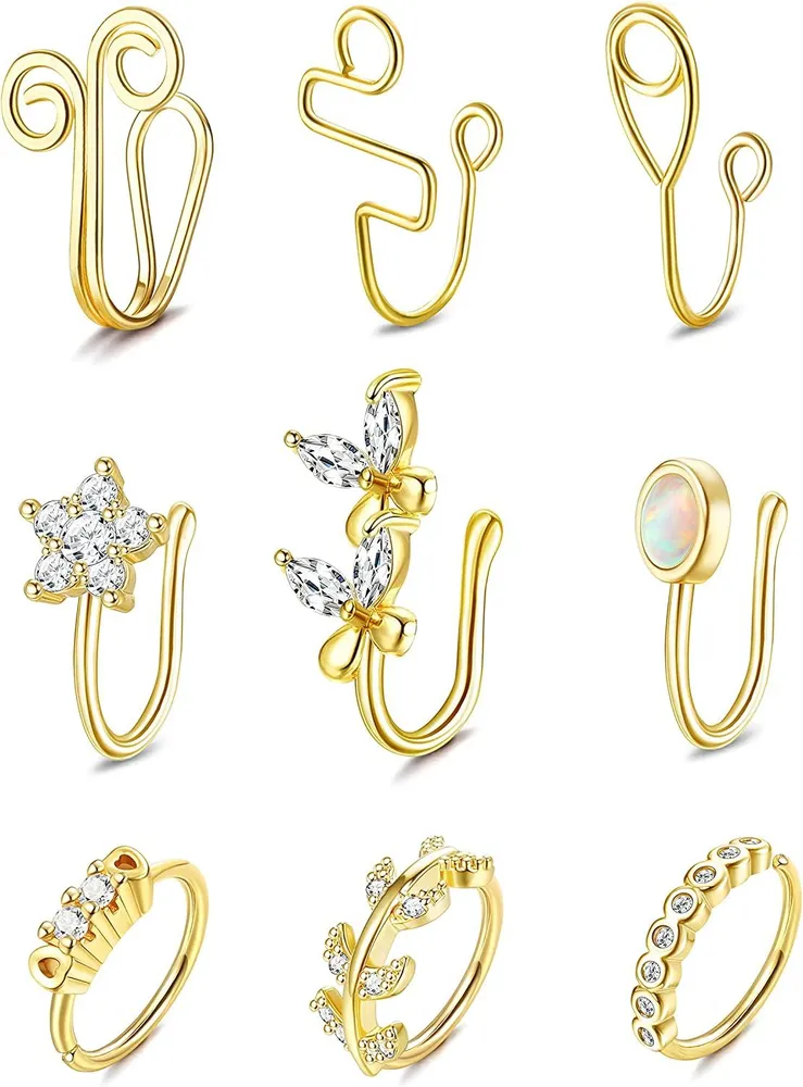 9pcs Nasenmanschette Nicht-Piercing Fake Nasenringe für Frauen Afrikanische Nasenmanschette; Ohrmanschette; Clip am Nasenring; Faux Nasenringe Hoop Fake Piercings