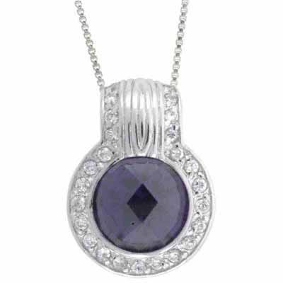 Sterling Silber Amethyst CZ & Clear CZ Round Pendant