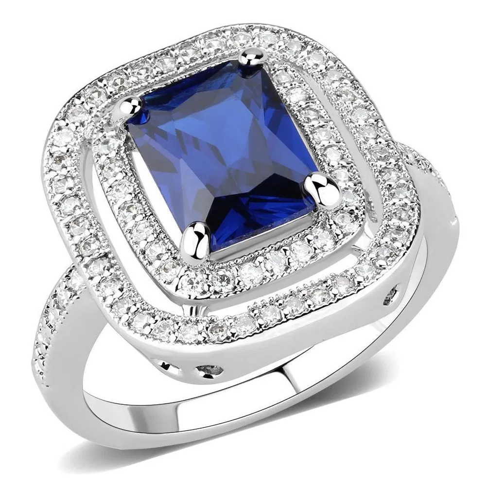 3W1565 - Rhodium-Messing - Ring mit synthetischem Spinel in London Blue