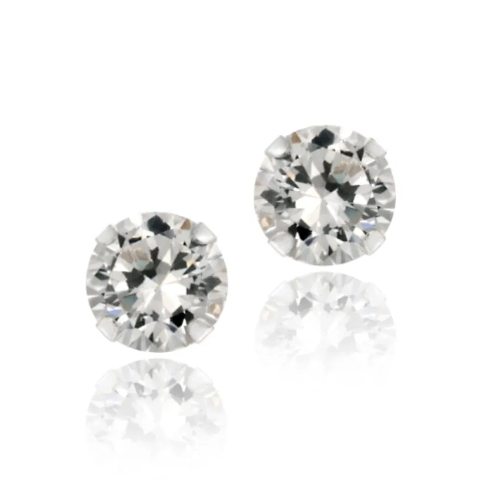 Sterling Silber 3,2ct Weiße Topaz Stud Ohrringe, 7mm