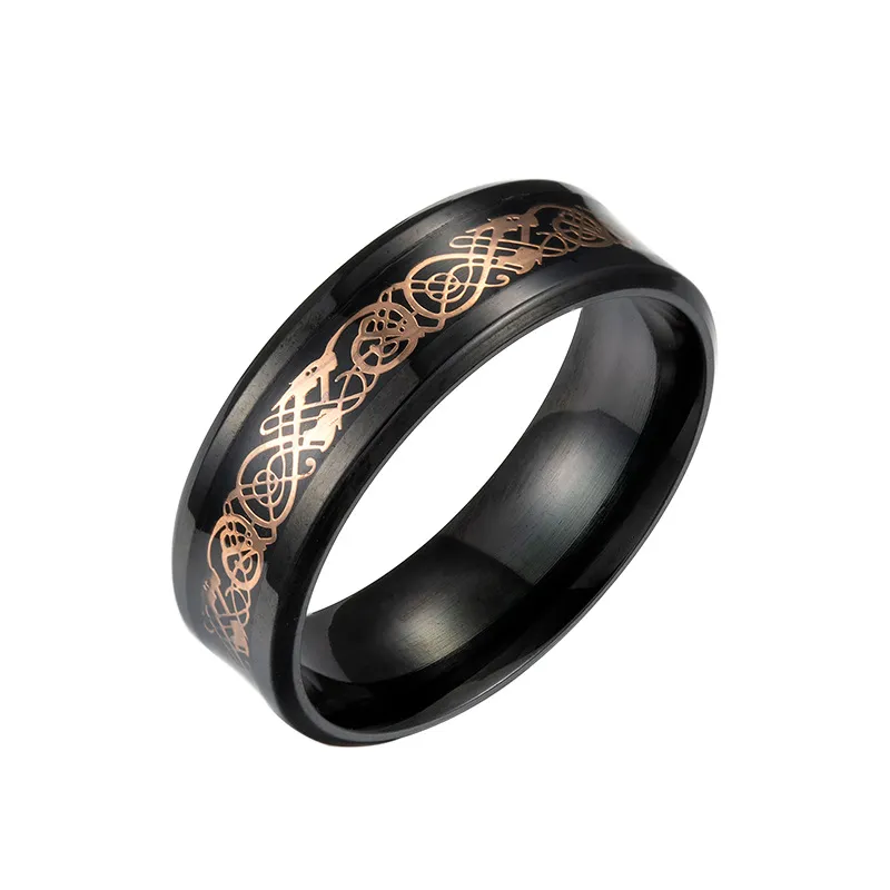 Beliebter Titan-Stahl plattiert schwarzer Drachen-Muster Ring Edelstahl blauer Männerring